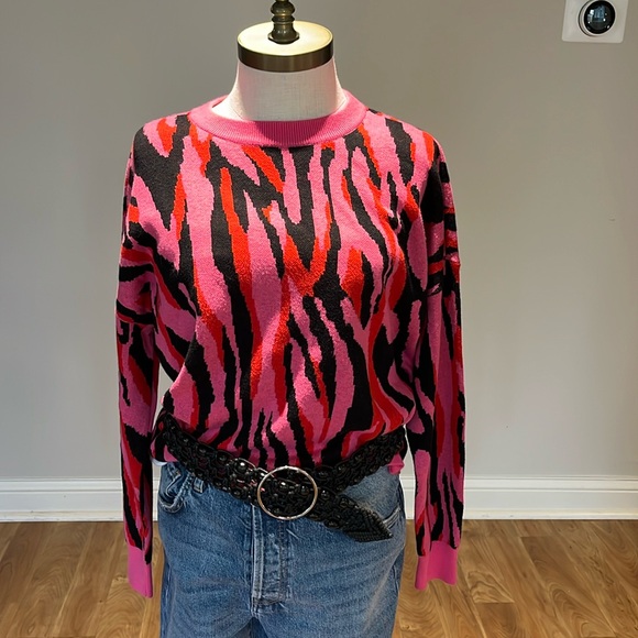 Bar lll pink black and red animal print cotton blend boxy sweater size S - Picture 1 of 10